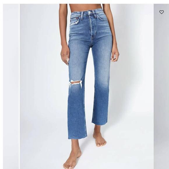 RE/DONE Ultra High Rise Stove Pipe Vintage Indigo Destroy Size 25 - Picture 14 of 14